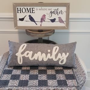 Large Gray Embroidery Accent Pillow New With Tags tag Grey